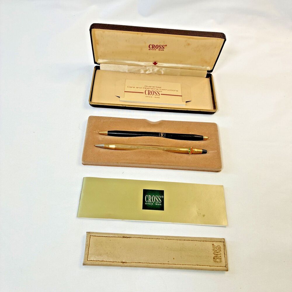 Vtg Cross Amoco 10K Gold Filled Pencil & Pen Set Original Case Paperwork & Pouch